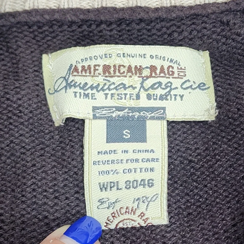 American Rag Full Zip Cardigan Brown Mock Neck Cotton Sweater Mens S
